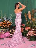 Pink Strapless Mermaid Sequin Party Dress