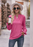 Solid Color Hole V-neck Long Sleeve Shirt