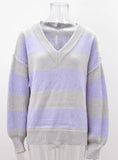 Loose V-neck Splicing Pullover Sweater