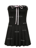 Bow Flared Skirt Strapless Mini Dress