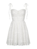 Bow Tie Shoulder Straps White Eyelet Mini Dress