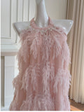 Pink Ruffles Beading Lace Party Dress