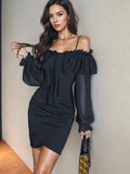 Dramatic Ruffled Sleeves Black Off-Shoulder Dress