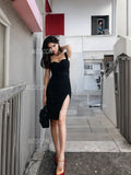 Sweetheart Neckline Elegant Slit Black Dress