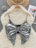 Chain Straps Bold Bow Silver Crop Top