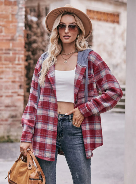 Flannel Plaid Casual Hooded Coat