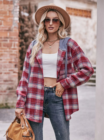 Flannel Plaid Casual Hooded Coat