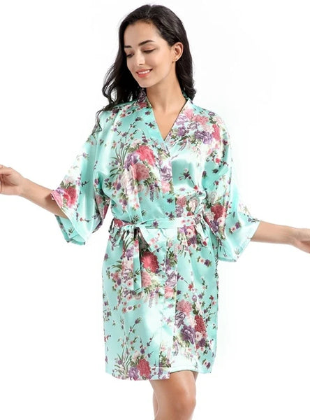 LOOSE SATIN SILK PRINTED SHORT NIGHTGOWN