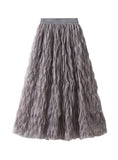 High Waist Slim Mid-length Pleated Yarn Skirt