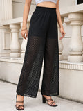 MESH CHIFFON STRAIGHT WIDE-LEG PANTS