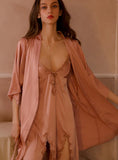 SEXY ICE SILK V-NECK BOW PAJAMAS SET