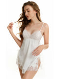 SEXY PERSPECTIVE LACE STITCHING SUSPENDER NIGHTDRESS