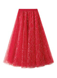 Sequined Pleated Gauze Skirt