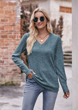 Long Sleeve Pit V-neck Solid Color T-shirt