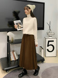 Autumn and Winter Woolen Slim Elastic Waist Pleated Skirt