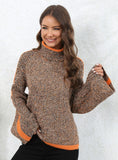 Spliced Long Sleeve Turtle Neck Sweater