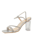 TRANSPARENT RHINESTONE THICK-HEELED HIGH-HEELED SANDALS