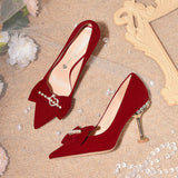 POINTED RHINESTONE RED WEDDING SHOES