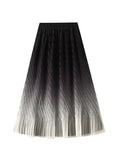 High Waist and Medium Length Gradient Mesh Skirt