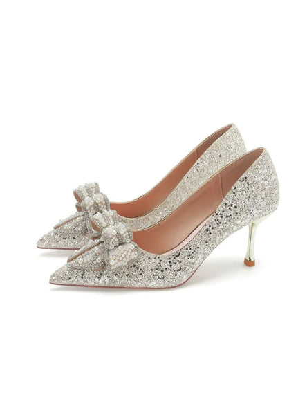 THIN HIGH HEEL SEQUINED PEARL WEDDING SHOES