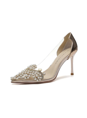 THIN-HEELED POINTED RRHINESTONE PEARL HIGH HEELS SHOES