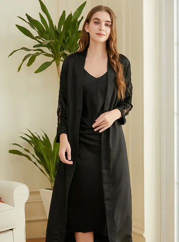 SILK-LIKE NIGHTGOWN TWO-PIECE PAJAMAS