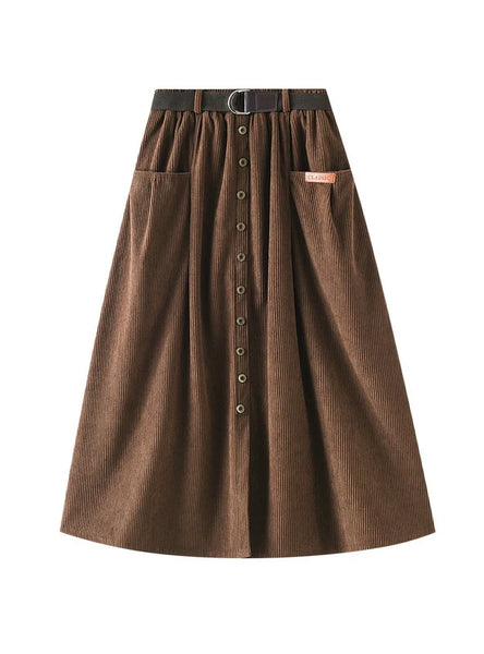 Corduroy Medium and Long High Waist Skirt