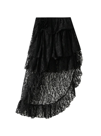 High Waist Irregular Lace Cake Skirt