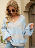 Loose V-neck Splicing Pullover Sweater