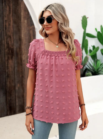 Chiffon Wool Short Sleeve Square Collar Shirt