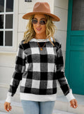 Long Sleeve Round Neck Plaid Sweater