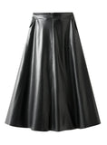 High Waist PU Leather Solid Color Skirt