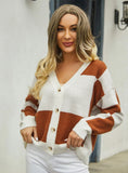 Cardigan Plaid Stitching Sweater Coat