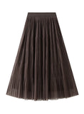 High-waisted Mesh Pleated Split Gauze Skirt