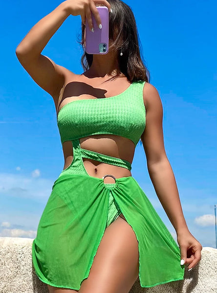 GREEN TWO-PIECE MESH BIKINI SET