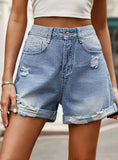 CASUAL RETRO WASHED HOLES DENIM SHORTS