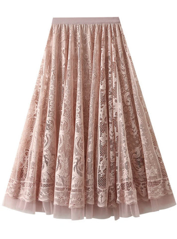 Women Beaded Lace Gauze Skirt