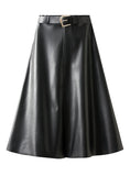 Retro Stitching Pu Leather Skirt