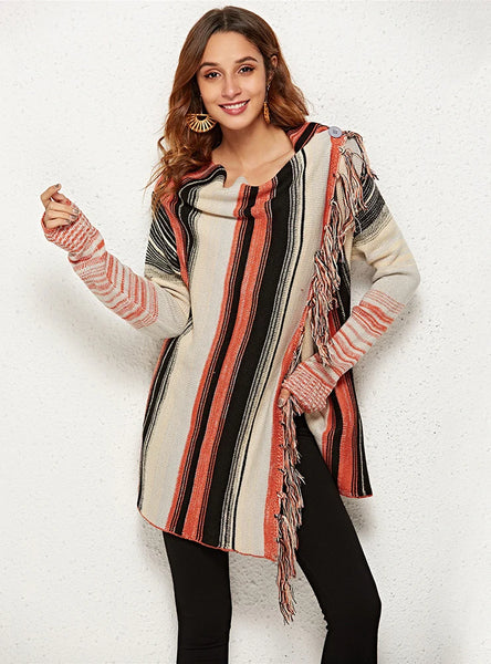 Women Fringed Sweater Coat