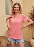 V-neck Chiffon Lace Short Sleeve Shirt