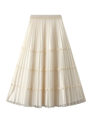 Nail Bead Stitching Pleated Mesh Skirt