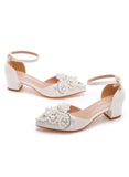 4 CM WHITE BEADED POINTED HEELS SANDALS