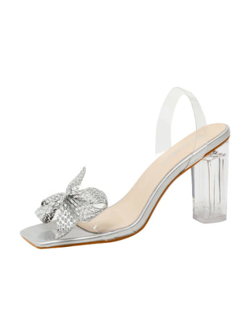 RHINESTONE BOW TRANSPARENT CRYSTAL SANDALS