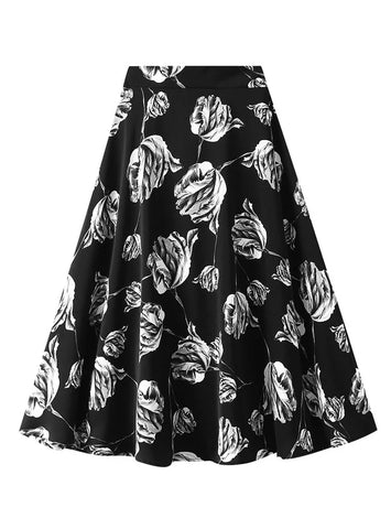 High Waist Slim Rose Print Skirt