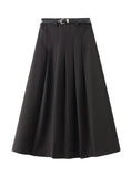 Women Leisure Pleated Slim Skirt With Belt