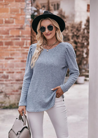 Round Neck Bubble Sleeve Long Sleeve T-shirt