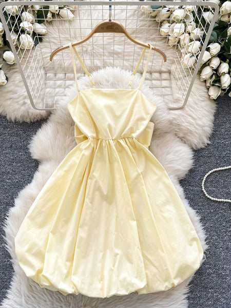 Puff Skirt Light Yellow Sleeveless Sundress