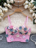 3D Appliques Floral Crop Top