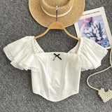 Lace Ruffle Sleeves White Off-Shoulder Corset Top