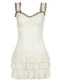 Ruffled Hem Exquisite Lace Mini Dress